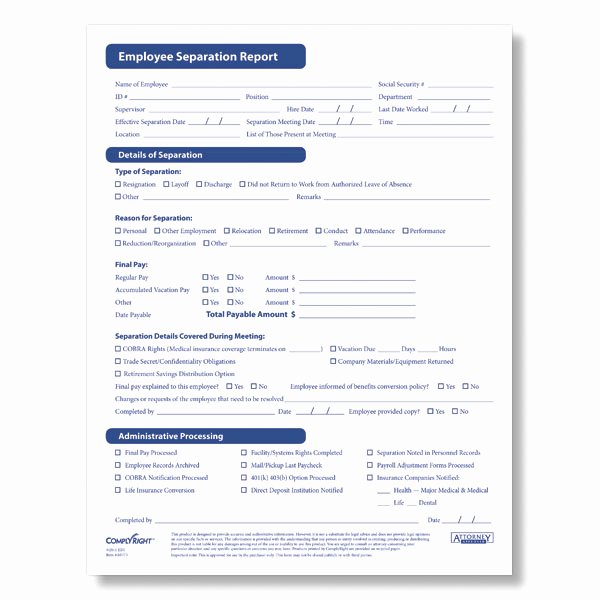 Employee Separation form Template New Hr &amp; Personnel forms
