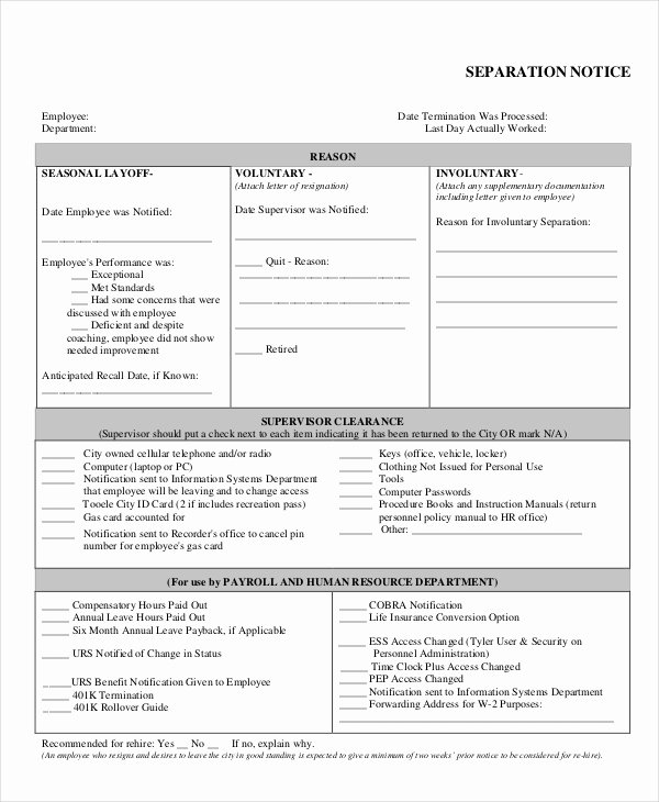 Employee Separation form Template New Template Gallery Page 7