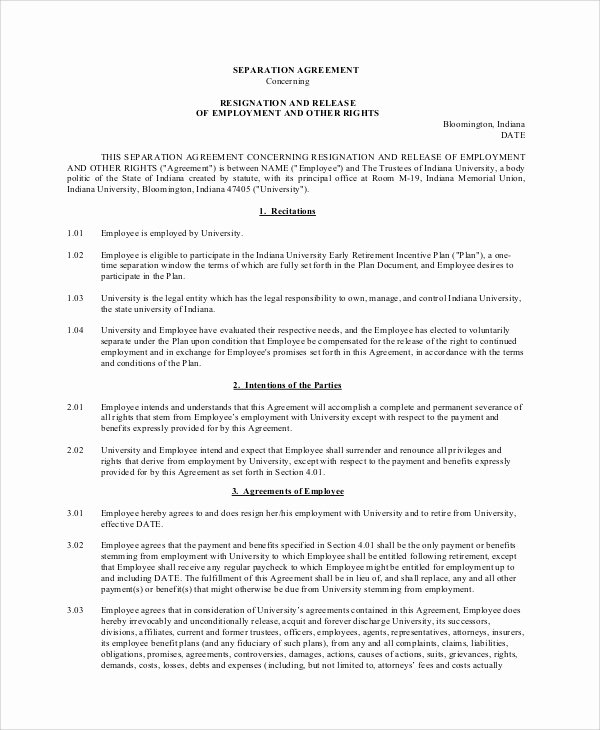 Employee Separation form Template Unique Sample Employment Separation Agreement 8 Documents In