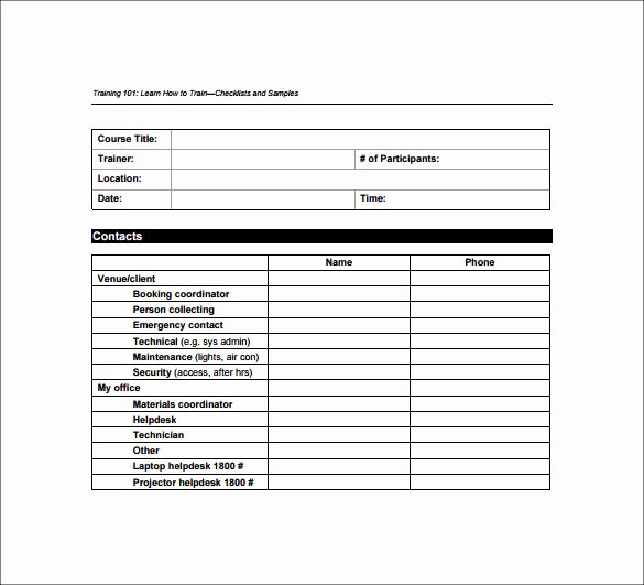 Employee Training Checklist Template Best Of Training Checklist Sample 16 Documents In Pdf Word