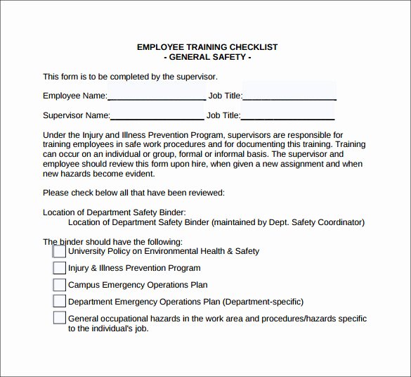 Employee Training Checklist Template New Training Checklist Template 7 Download Documents In Pdf