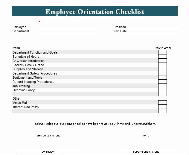 Employee Training Checklist Template Unique New Employee orientation Checklist Template Excel and Word