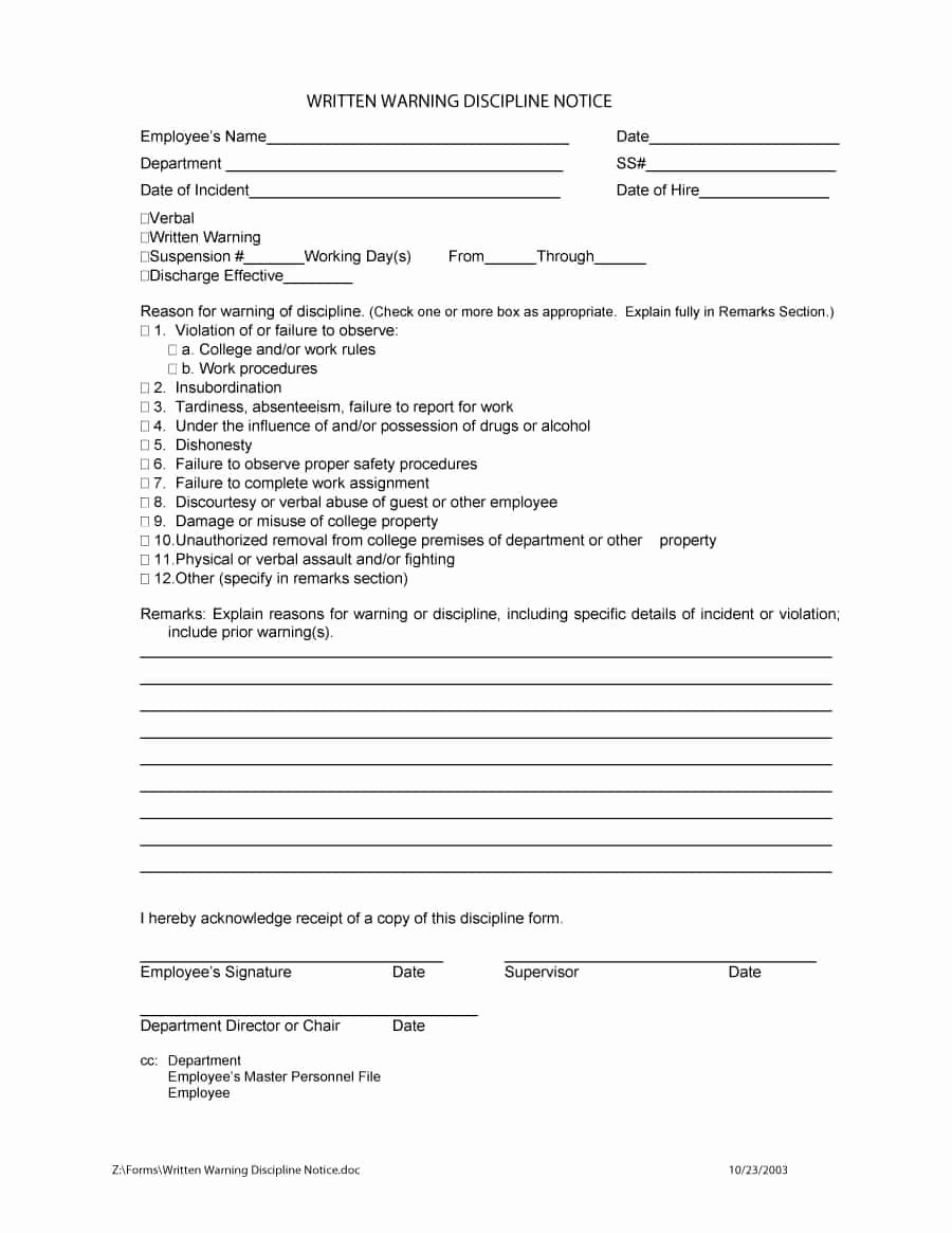 Employee Write Up forms Template Inspirational 46 Effective Employee Write Up forms [ Disciplinary