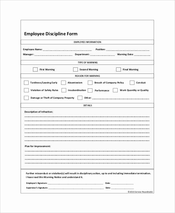 Employee Write Up Templates Luxury Employee Discipline form
