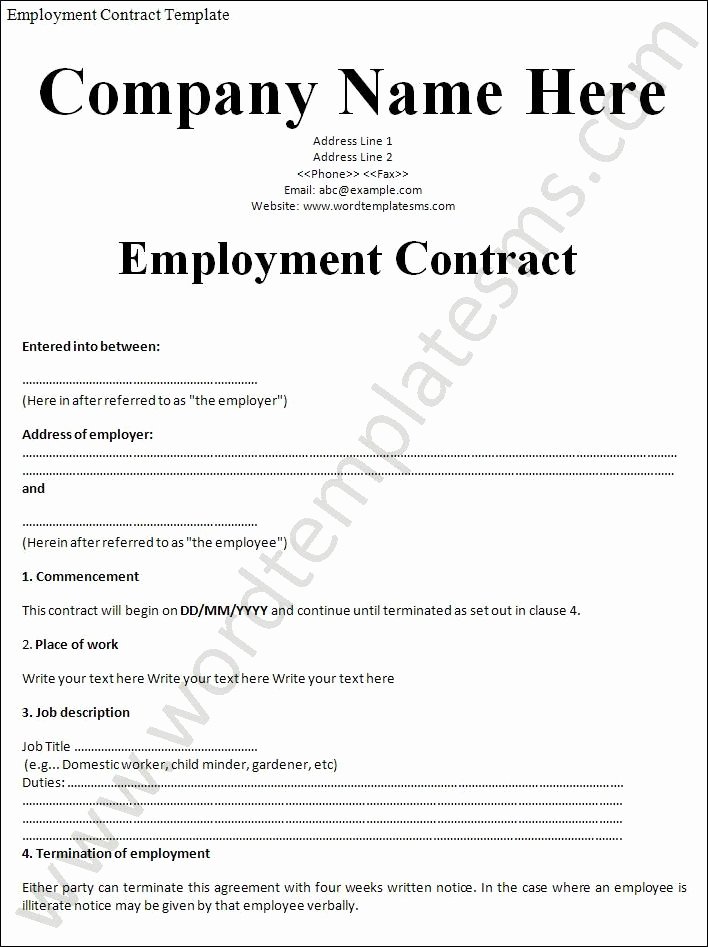 Employment Agreement Template Word Lovely Printable Sample Employment Contract Sample form