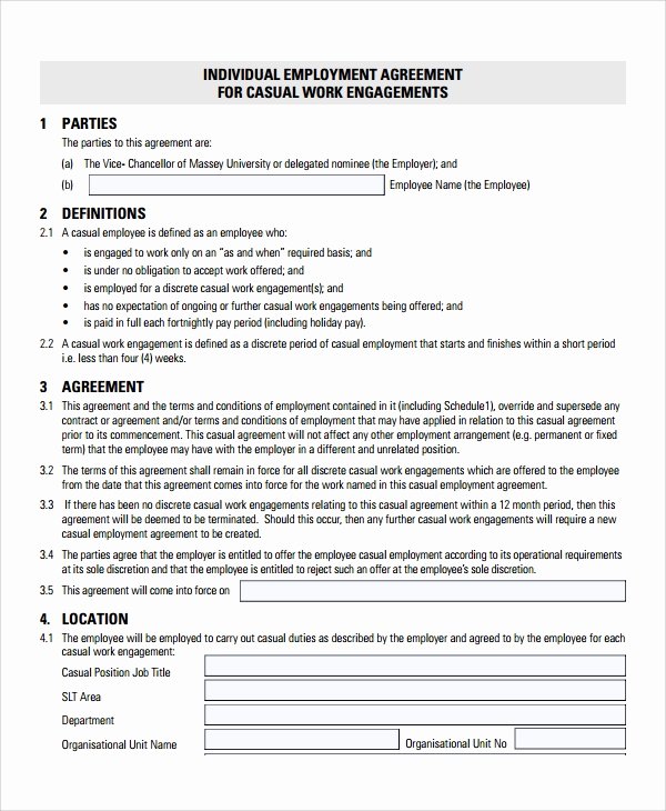Employment Agreement Template Word Unique Sample Casual Employment Agreement 8 Documents In Pdf Word