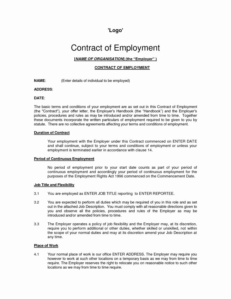 Employment Contract Template Word Awesome Printable Sample Employment Contract Sample form