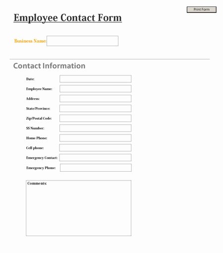 Employment Information form Template Beautiful Employee Contact form