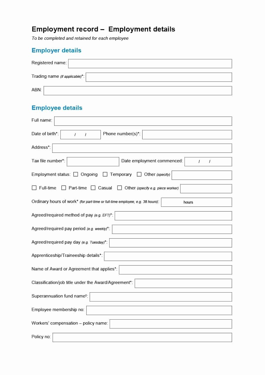 Employment Information form Template Best Of 47 Printable Employee Information forms Personnel