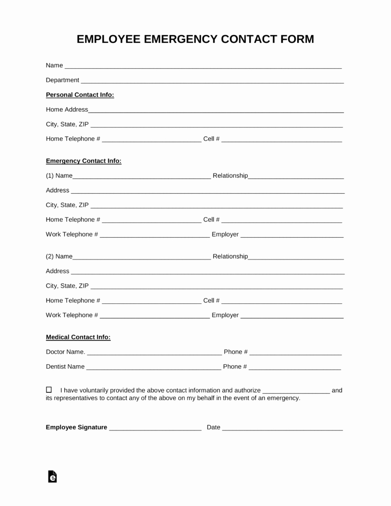 Employment Information form Template Best Of Free Employee Emergency Contact form Pdf Word