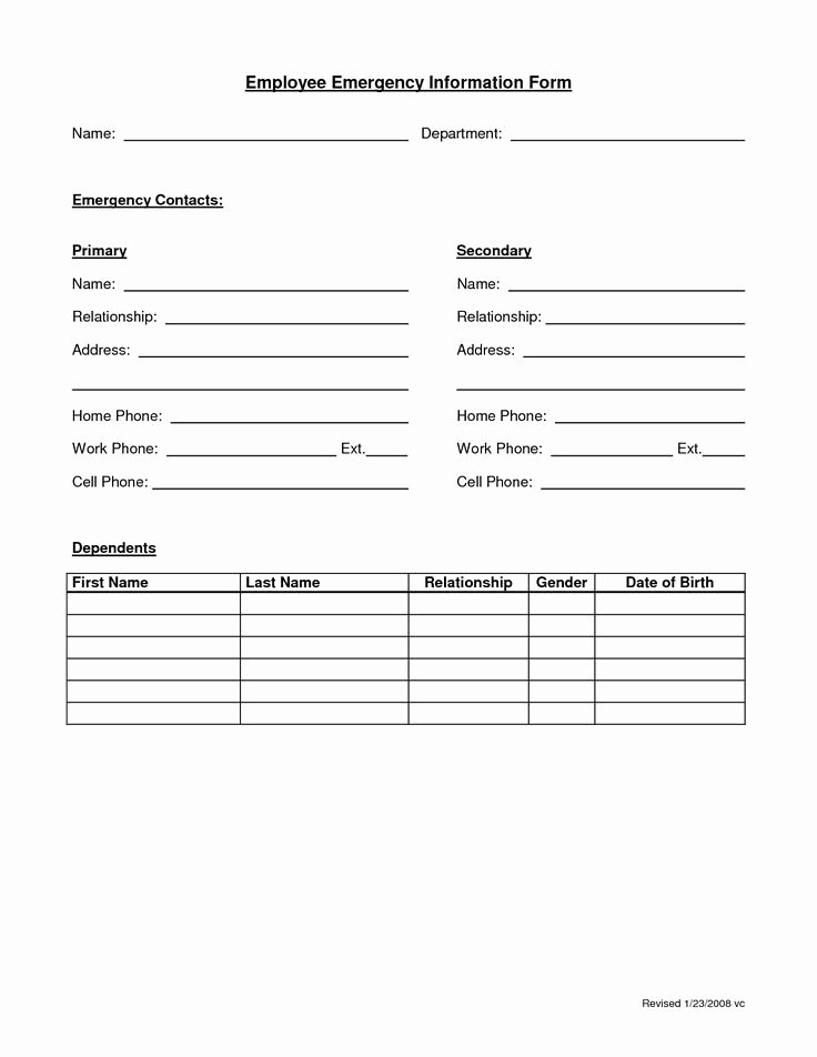 Employment Information form Template Elegant Employee Emergency form Employee forms