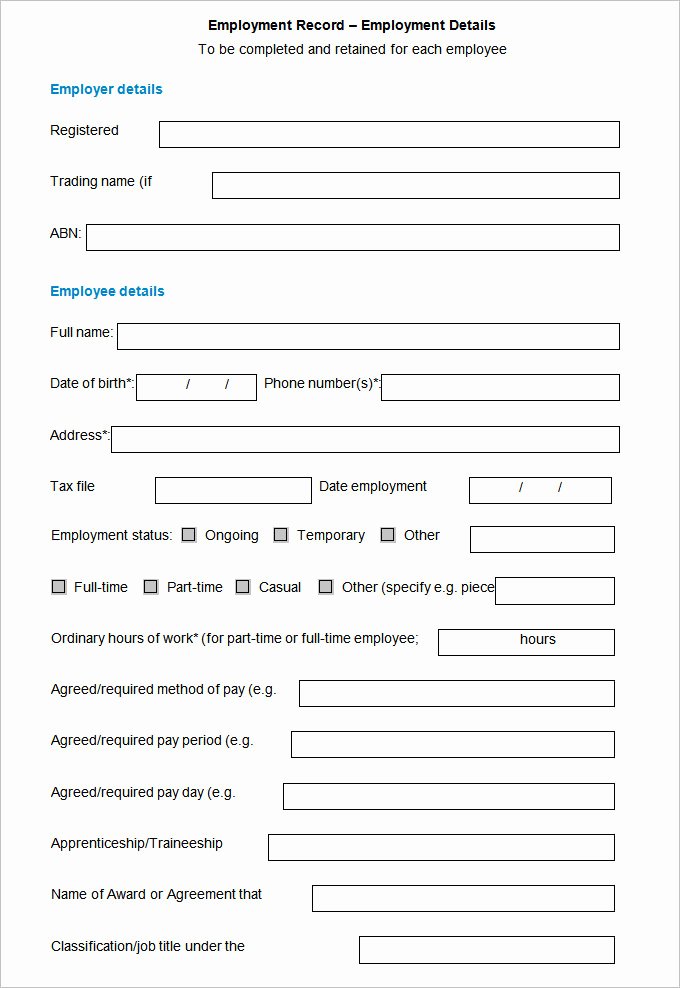Employment Information form Template Elegant Employee form Template
