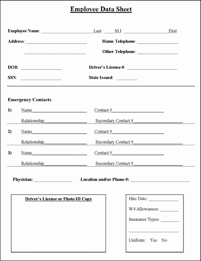 Employment Information form Template Fresh Employee Information Sheet Business forms