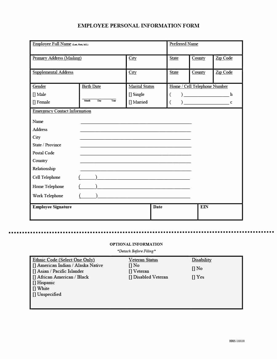 Employment Information form Template Lovely 47 Printable Employee Information forms Personnel