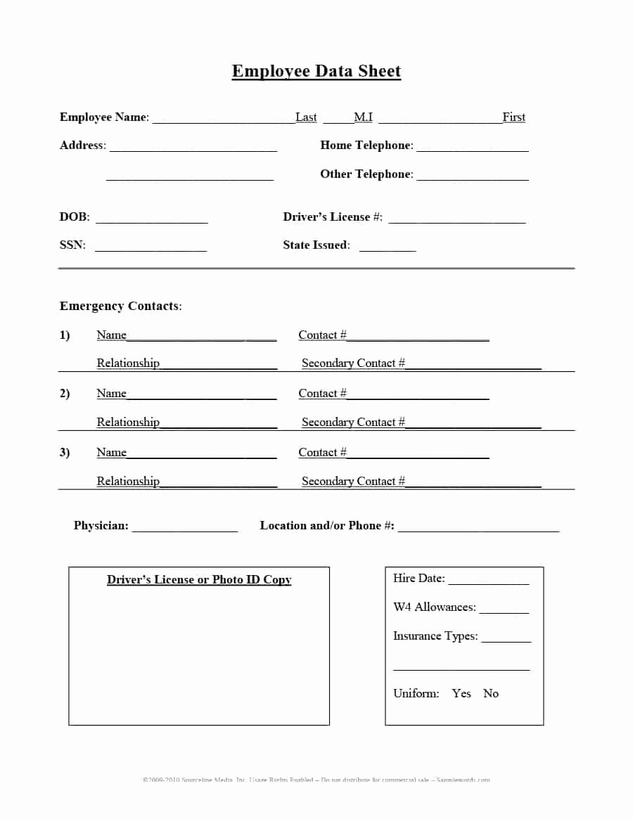Employment Information form Template Luxury 47 Printable Employee Information forms Personnel
