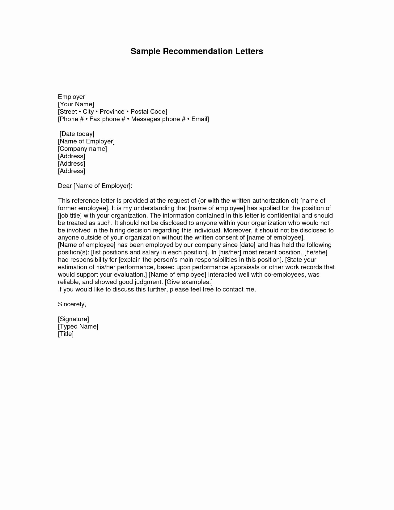 Employment Letter Of Recommendation Template Best Of Letters Of Re Mendation Samples