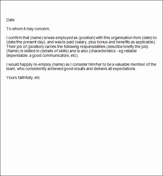 Employment Letter Of Recommendation Template Fresh Free 14 Sample Reference Letters In Doc