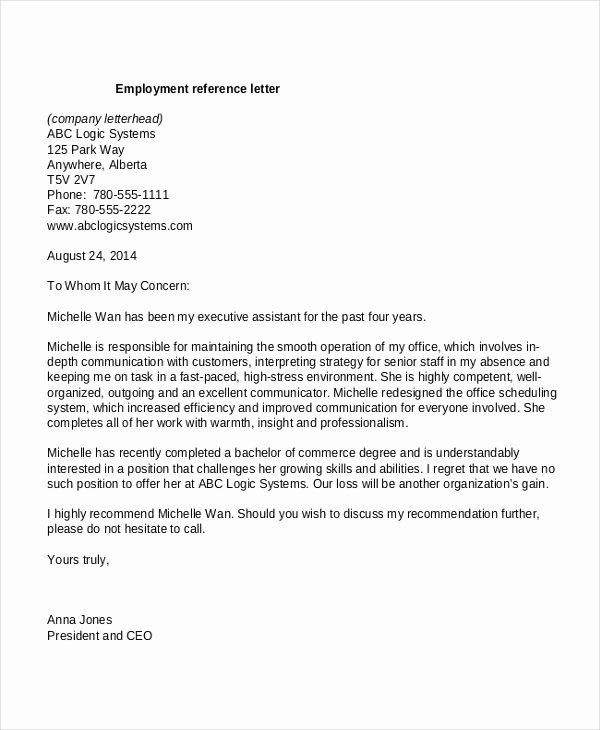 Employment Letter Of Recommendation Template Fresh Letter Re Mendation for Employment