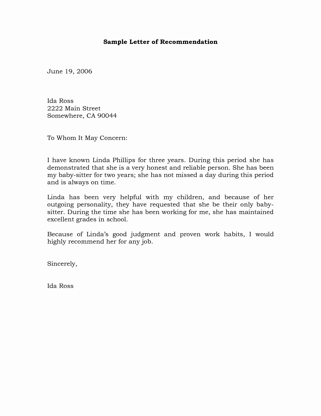Employment Letter Of Recommendation Template Lovely Sample Re Mendation Letter Example