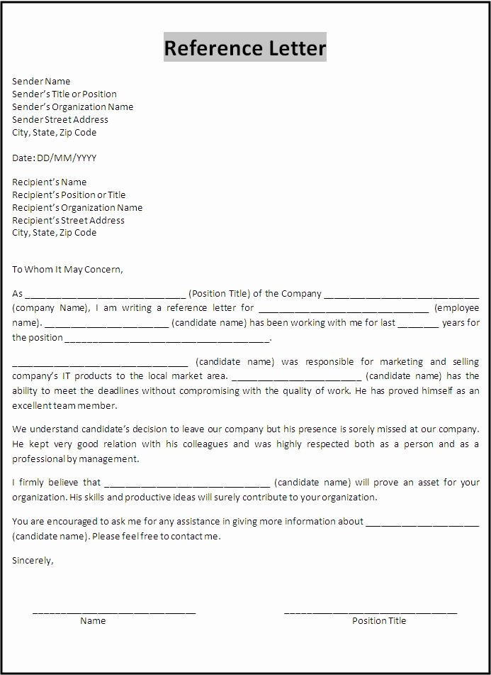 Employment Letter Of Recommendation Template Unique 10 Reference Letter Samples