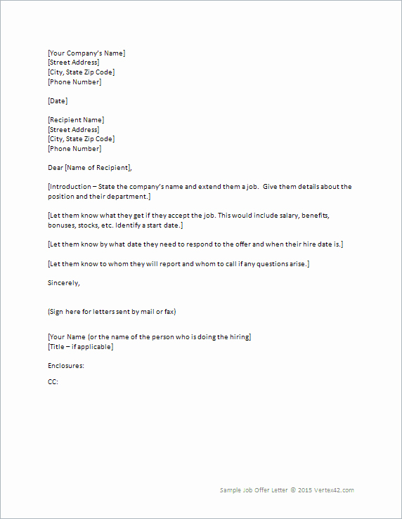 Employment Offer Letter Templates Awesome Job Fer Letter Template for Word