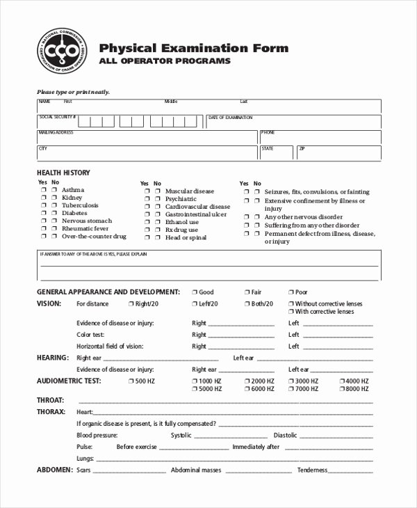 Employment Physical form Template Beautiful Free 12 Sample Examination forms