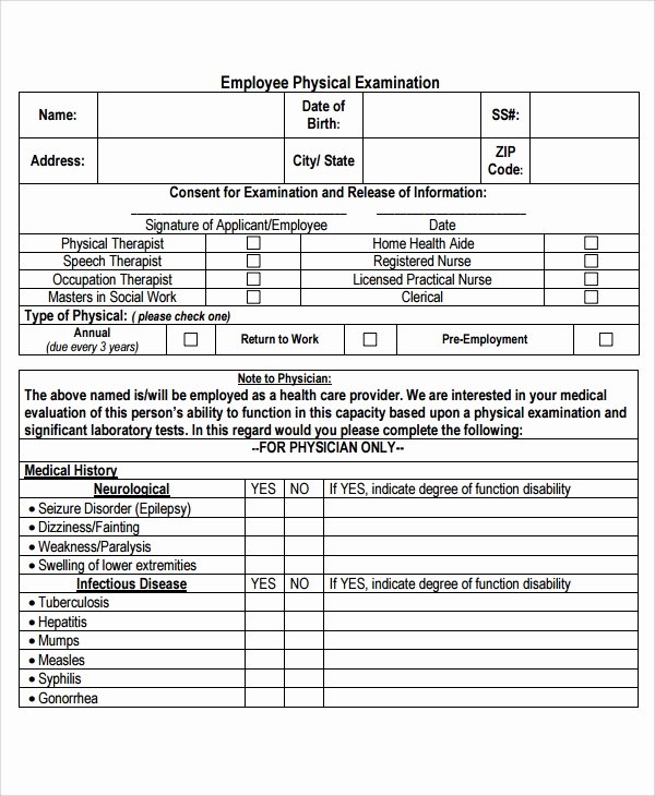 Employment Physical form Template Best Of 9 Sample Physical Exam forms Pdf