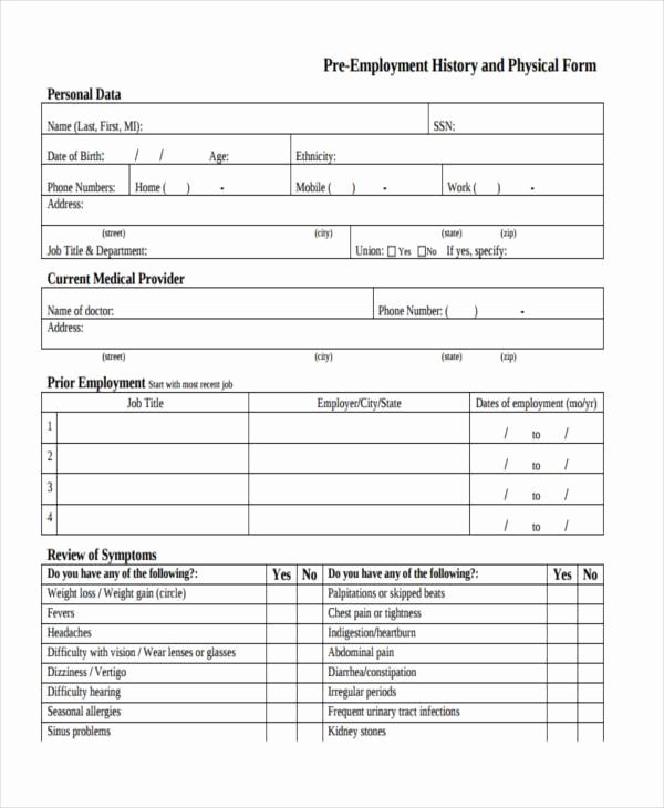 Employment Physical form Template Inspirational Free Employment form Samples 35 Free Documents In Word Pdf