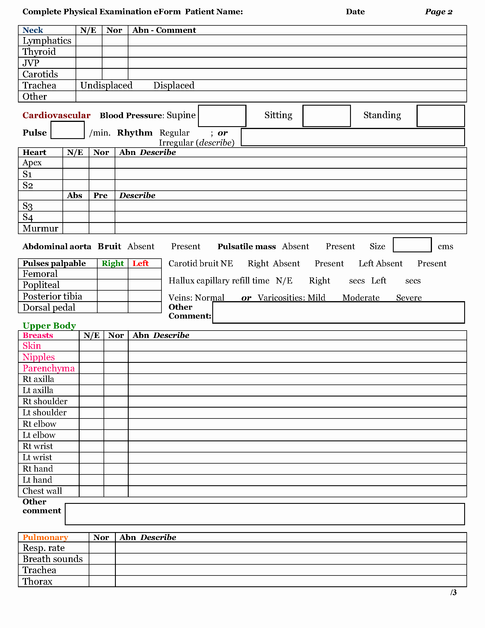 Employment Physical form Template Unique 5 Physical assessment forms – Word Templates