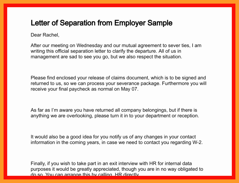 Employment Separation Notice Template Awesome 11 12 Letter Separation From Employer