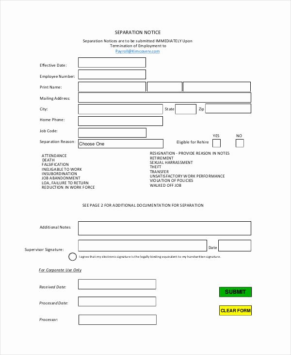 Employment Separation Notice Template Lovely Employee Separation form Free Download the Best Home