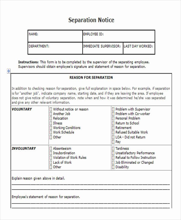 Employment Separation Notice Template Luxury 16 Notice forms In Word
