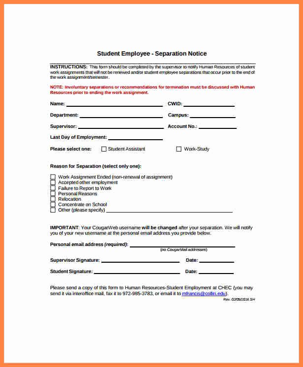 Employment Separation Notice Template New 10 Employment Separation Notice