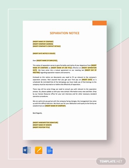 Employment Separation Notice Template New 14 Separation Notice Templates Google Docs Ms Word