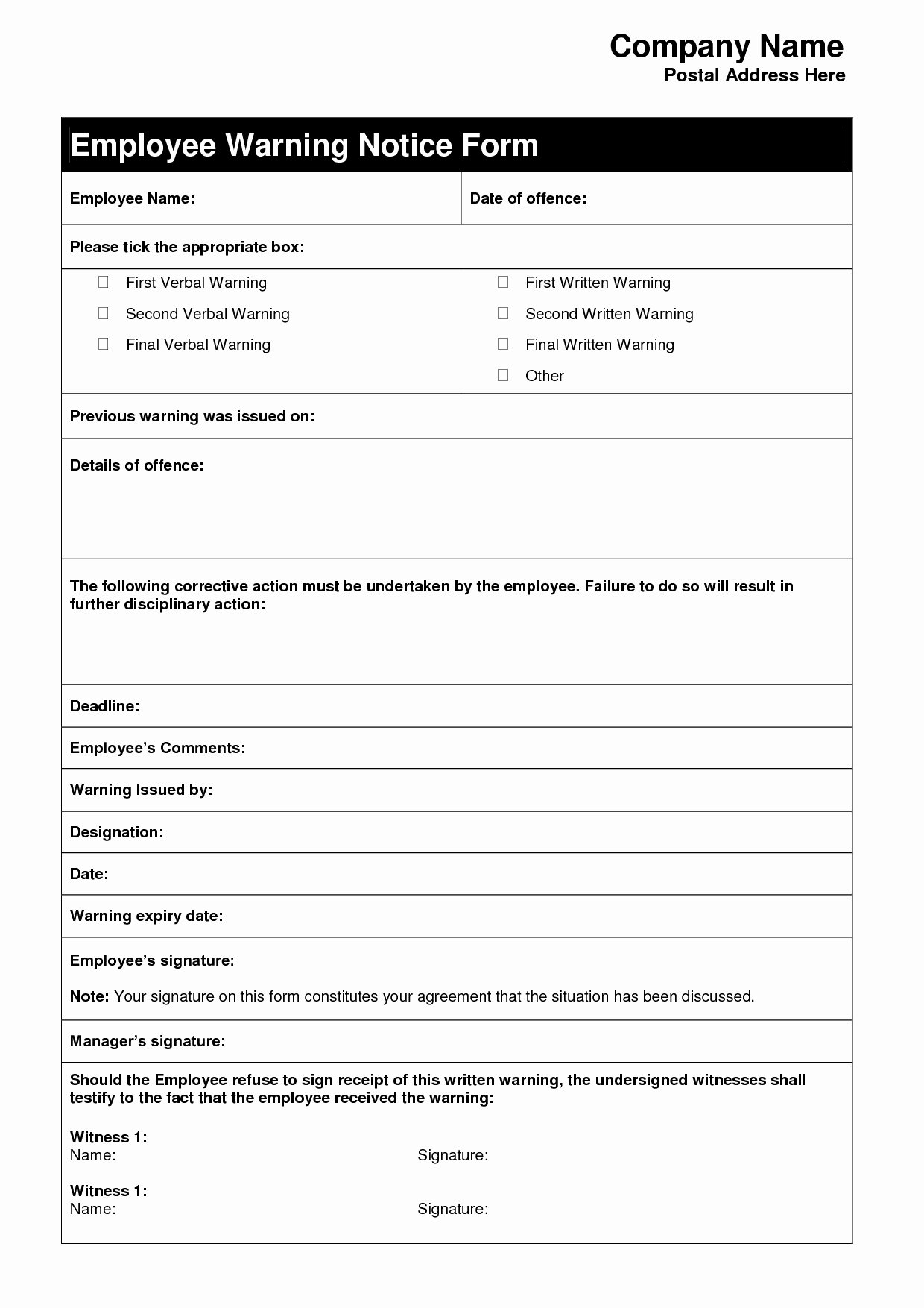 Employment Write Up Template Elegant Employee Warning Letter Template