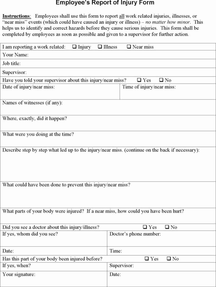 Employment Write Up Template New Download Employee S Report Of Injury form for Free