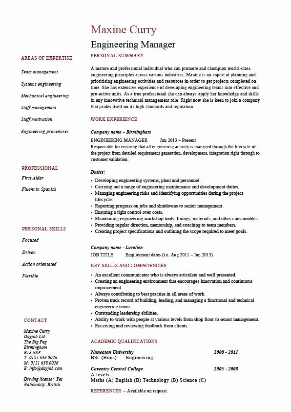 Engineer Resume Template Word Lovely Engineering Manager Resume Sample Template Example
