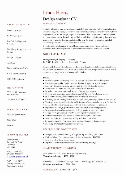 Engineering Resume Templates Word Awesome Design Engineer Cv Sample Experience Of Developing Test