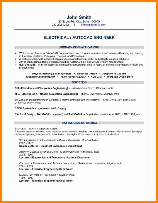 Engineering Resume Templates Word Fresh 8 Electrical Engineering Student Resume