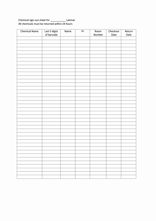 Equipment Checkout form Template Elegant Chemical Sign Out Sheet Printable Pdf