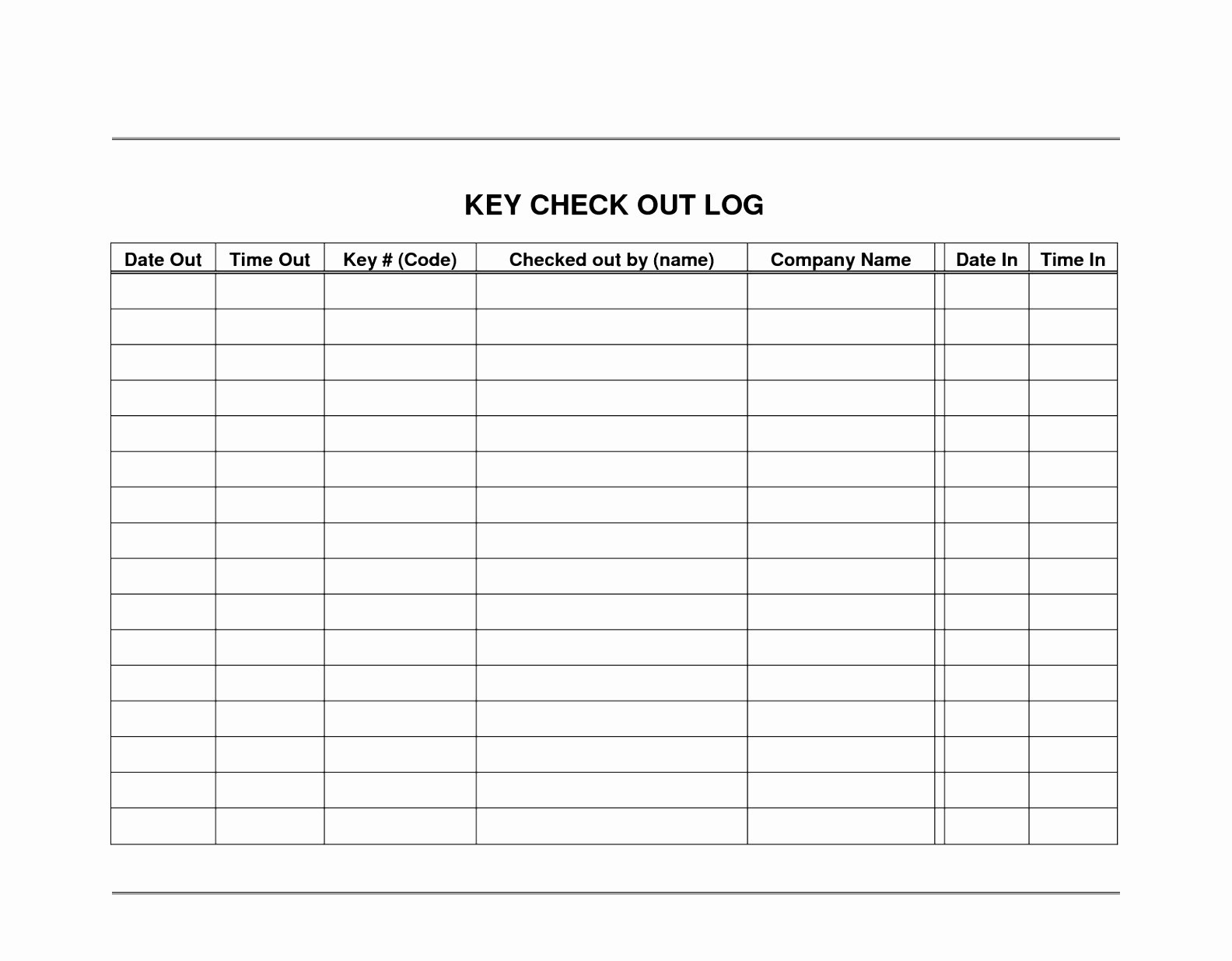 Equipment Checkout form Template Unique Key Sign Out Log Template