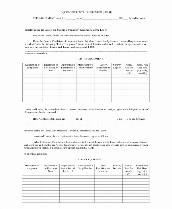 Equipment Lease Agreement Template Word Awesome 12 Blank Rental Agreement Templates – Free Sample