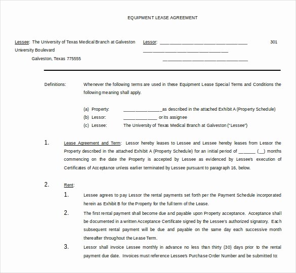 Equipment Lease Agreement Template Word Lovely 11 Lease Templates Word 2010 format Free Download