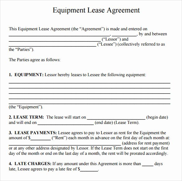 Equipment Lease Agreement Template Word New Sample Equipment Rental Agreement Template 15 Free
