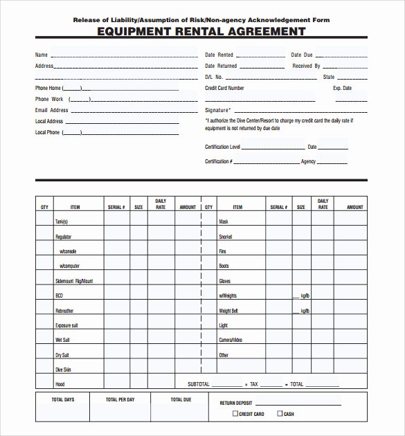 Equipment Lease Agreement Template Word Unique Sample Equipment Rental Agreement Template 9 Free