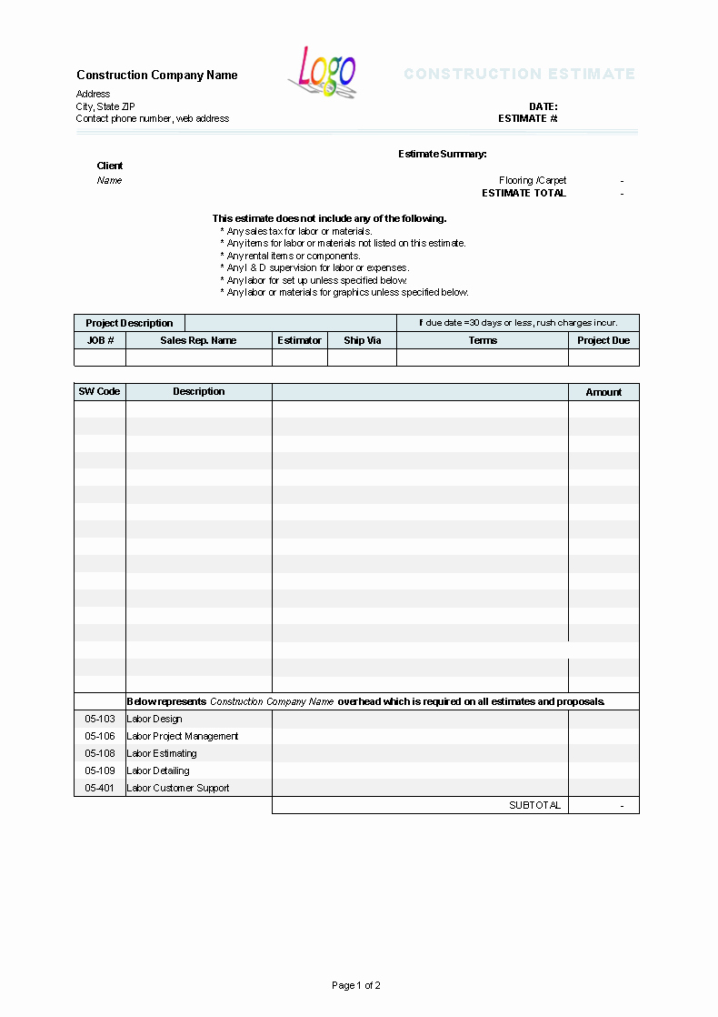 Estimating Template for Construction Beautiful Construction Invoice Layout 4 Results Found Uniform