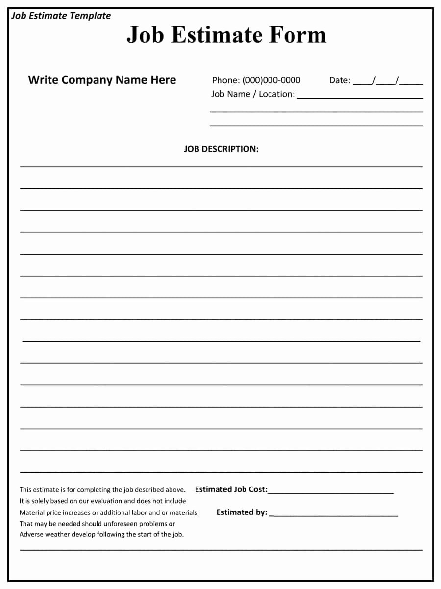 Estimating Template for Construction Fresh 44 Free Estimate Template forms [construction Repair