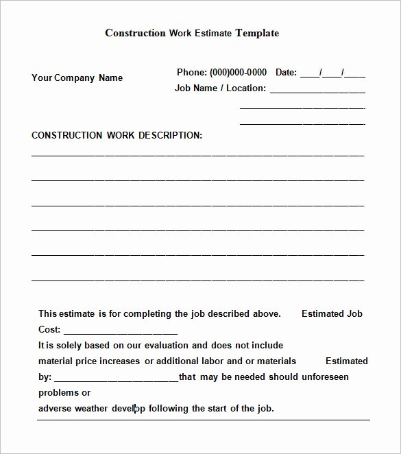 Estimating Template for Construction Fresh Free Construction Estimate Templates Collections