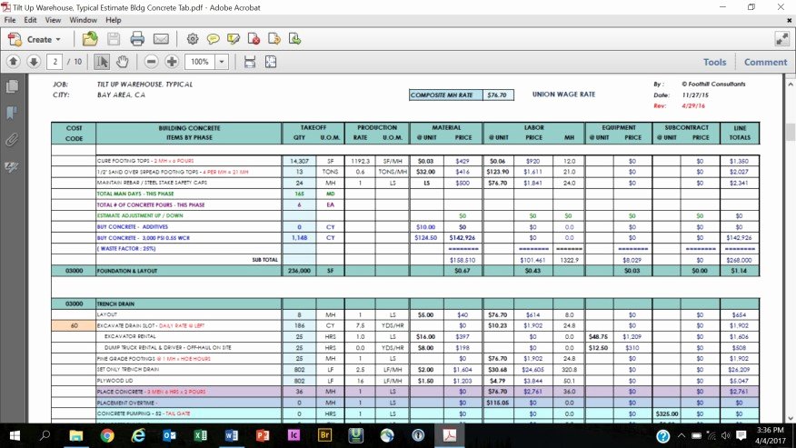 Estimating Template for Construction New Spreadsheet Based Estimating
