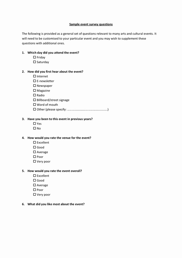 Event Survey Template Word Beautiful event Survey Questions In Word and Pdf formats